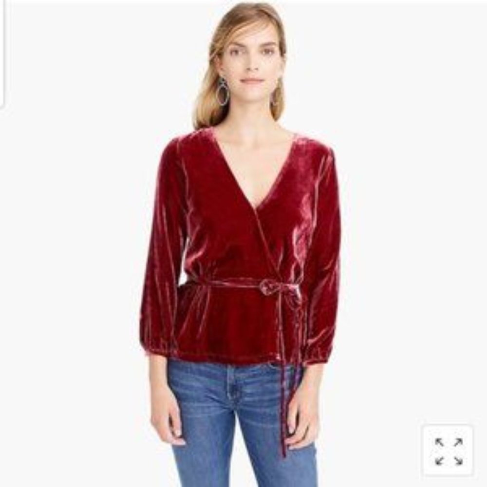 J Crew Drapey Faux Wrap velvet top blouse w tie size 6T